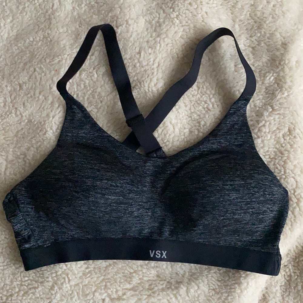 Victoria secrets 34B sports bra black padded adjustable straps black/grey